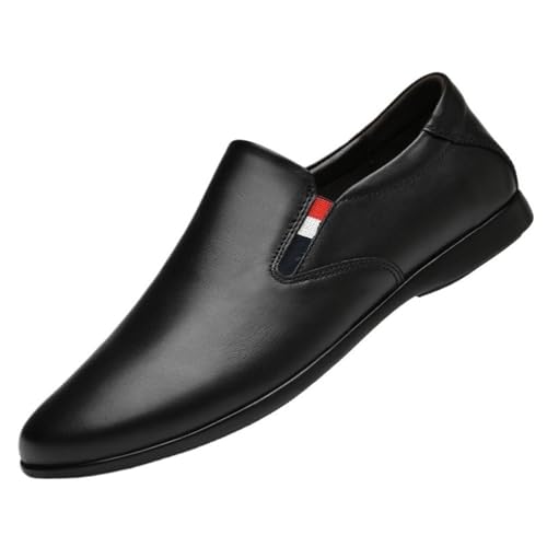 Men Breathable Leather Oxford Shoes Classic Formal Slip On Pointed Toe Low Top Comfortable Dress Black