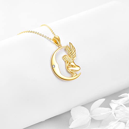 ELFRONT 14K Solid Gold Guardian Angel Wings Necklace for Women Moon Pendant Necklace Real Gold Jewelry Birthday Gifts for Her Wife Mom Grandma Girlfriend4