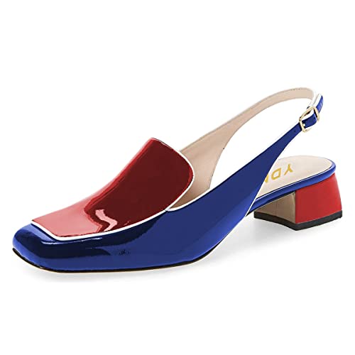 Image of YDN Women Closed Square Toe Block Low Heels Slingback Formal Loafer Dressy Shoes Office Lady Pump Size 4-15 US