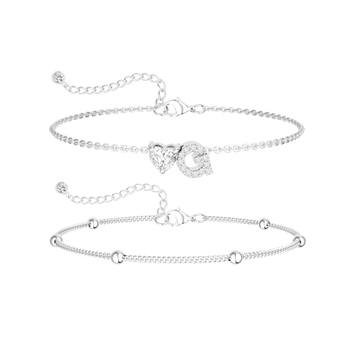Image of NECOCY Initial Heart Diamond Anklets for Women Waterproof, Non Tarnish 14k Gold Plated Letter Ankle Bracelets Dainty, Summer Beach Bikini Jewelry Gifts for Women