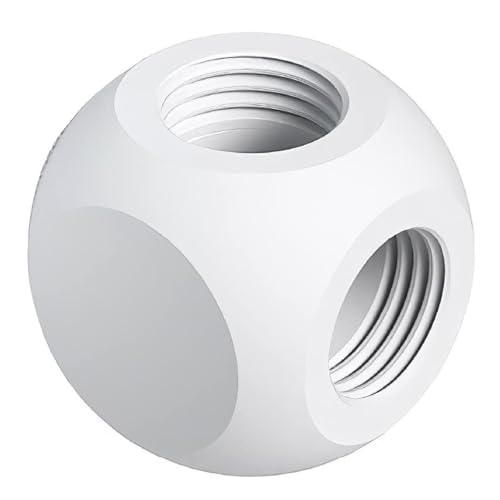 Image of Dracaena.io 1 Pack G1 /4 inch Thread, 4-Way Ball Fitting Extender or Connector for the Computer Water Cooling System, Durable Brass /Copper Material, White