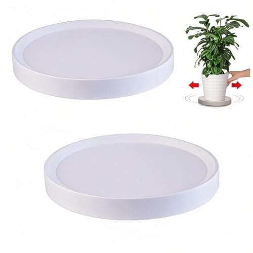 Image of KangTeer Mobile Plant Stands with Wheels 2Pack 8.9inch White Plant Caddy with Hidden Wheels Flower Pots Stand,Round Trolley for Indoor Outdoor (8.9inch)