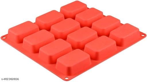 Image of 12-Cavity Petite Silicone Mold for Soap, Bread, Loaf, Muffin, Brownie, Cornbread, Cheesecake, Pudding, and More Random Color (12 Cavity-Rectangle)