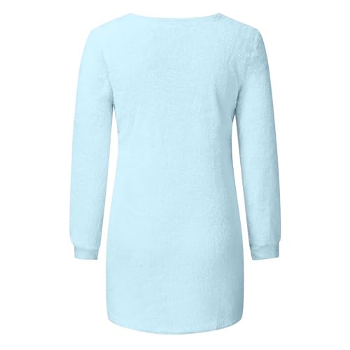 Generisch Weihnachtspullover Damen Fleece Pullover Winter Fleecepullover Leicht Rundhals Sweatshirt Langarm Herbst Oberteile Kuschel Warmer Teddy Pulli Thermo Kashmiri Pullover Damen