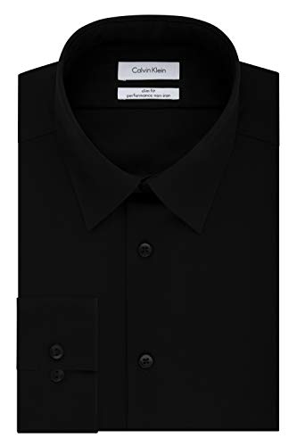 Calvin Klein Men's Non Iron Slim Fit Solid Point Collar Dress Shirt, Black, 16.5