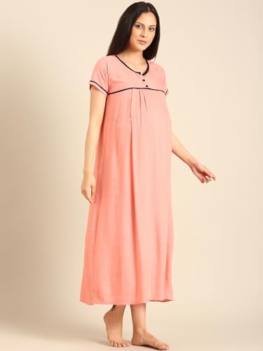 Image of Rupa Jon Aishwarya Women Full Length Maternity Night Dress in Cotton Blend Fabric, Maxi Nighty, Pregnancy Night Dress for Nursing, Pre and Post Pregnancy