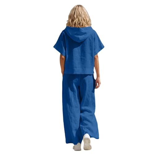 Traje de lino moderno de dos piezas para mujer pantalones anchos y sudadera manga corta ocio