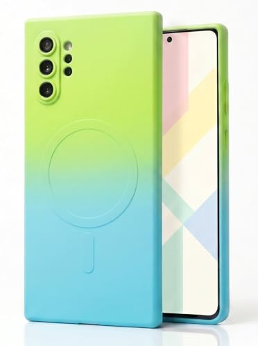 Image of amazon basics Gradient Mag-Safe Case for Samsung Galaxy Note 10 Plus | Soft Silicone Shockproof Cover with Camera Protection | Slim Lightweight Design | Smooth Touch & Durable - Green & Blue