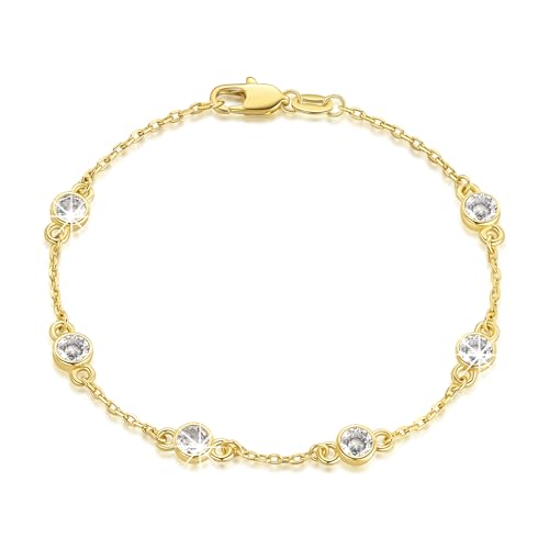Gold Bracelets for Women 14K Gold Bracelets for Women Cubic Zirconia Bracelet for Womens Stack Minimalist yet Elegant Design with Spaced Cubic Zirconia Womens Chain Bracelet