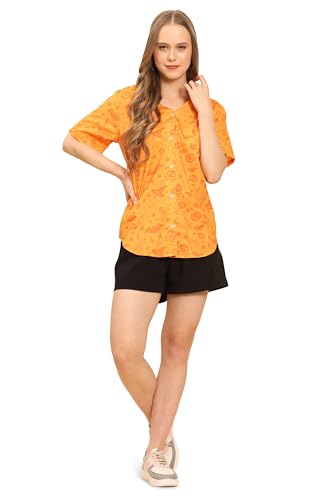 Image of Womens Casual Shirt Soft Beach Shirts Floral Tropic Print V Neck T-Shirt Short Sleeve Button Up Tops