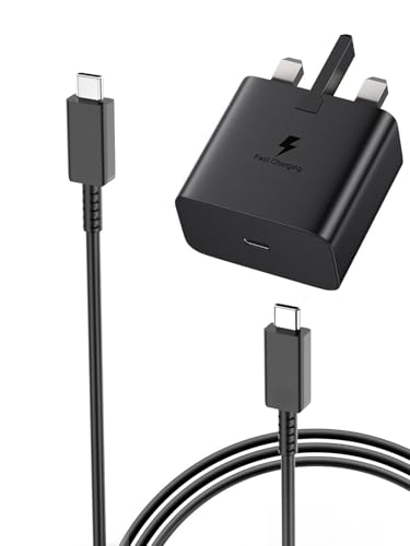 25W Samung Super Fast Charger,USB C Plug and USB C to C Cable 2M Compatible With Samsung Galaxy S24/S23/S23 Ultra/S22/S22 Ultra/S21/S21 Ultra/S20/A34/A33/A73/A72/A71/A52,USB Type C Plug UK Wall