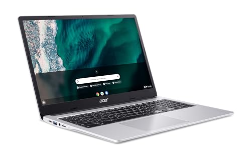 Vista lateral del Acer Chromebook 315 mostrando su diseño elegante y puertos conectivos