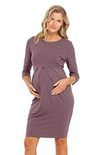 Women's Front Pleated Midi Maternity Dress, Dark Mauve, Medium #TOP25