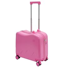 CNCEST 18" Ride-On Kids Suitcase, Rolling Luggage with Spinner Wheels, Carry Trolley with Password Lock Pink, 18"