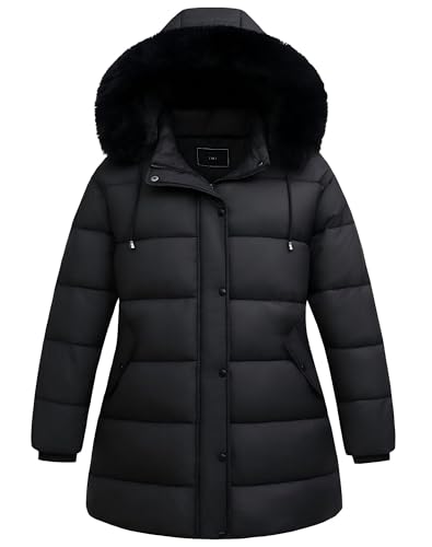 Pefflarge Women's Plus Size Down Coat| Waterproof, Windproof, Detachable Hood, Flannel Lined
