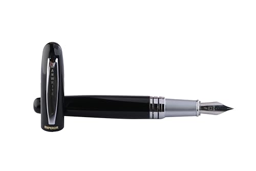 Image of Emperor Fountain Pen, Fine, Medium, Broad, Fine UltraFlexible Nib option, Includes Twist Converter, 2ml Inkwell, Gift Box, Calligraphy. (Glossy Black, Broad)