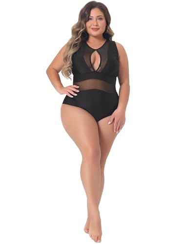 Agnes Orinda Plus Size 1 Piece Swimsuit for Women Mesh Bathing Suits Open Back Tie Plunge Swimwear3