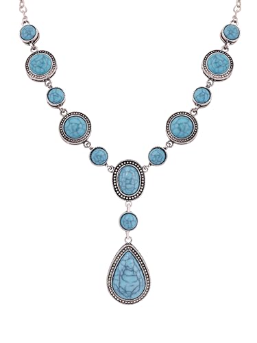 MINACHI Bohemian Created Turquoise Beaded Y-Necklace, Turquoise-toned Multi-shaped Pendant, Dainty Elegant Jewelry for Women