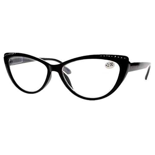 bestsight1936 Women's Spring Hinges Rhinestone Cat Eye Resin Lens Reading Glass Eyewear +1.0 1.5 2.5 3.0~+6.0 (Black, 1.50)