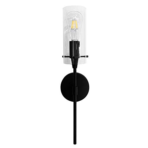 Image of MONKFISH Modern Black Wall Sconce with Clear Glass Shade WS36 Minimalist Wall Lamp & Light Fixture - UL Listed for Bathroom, Bedroom, Living Room & Hallway (1-Light)