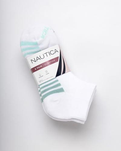 Image of Nautica Womens Quarter Socks Athletic Cushion Moisture Wicking Socks 6 Pack | Stretch Performance Dri-Motion Fabric, Cushioned with Arch Support, Breathable Mesh Panels, Quarter Cut, Shoe Size 4-10