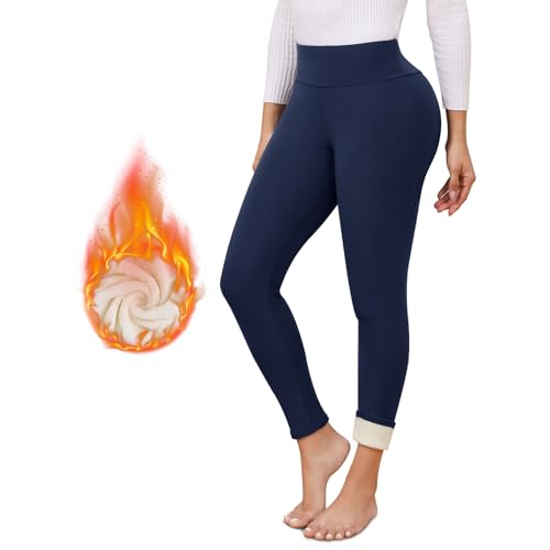 Decorie Leggins Termicos Mujer Invierno Mallas Termicas de Cintura Alta Forro Polar Pantalon Termico (Azul Marino,M)