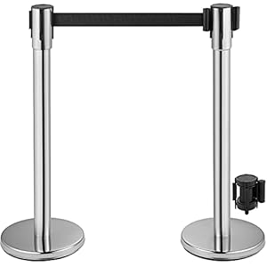VEVOR Personal Guide System 2 Stands 1 Adapter, 90 cm Total Height Barrier, Demarcation Stand, Barrier Stand with 2 m Length Belt for Airport Airport Stand, Steel and Iron Stand, Silver Black