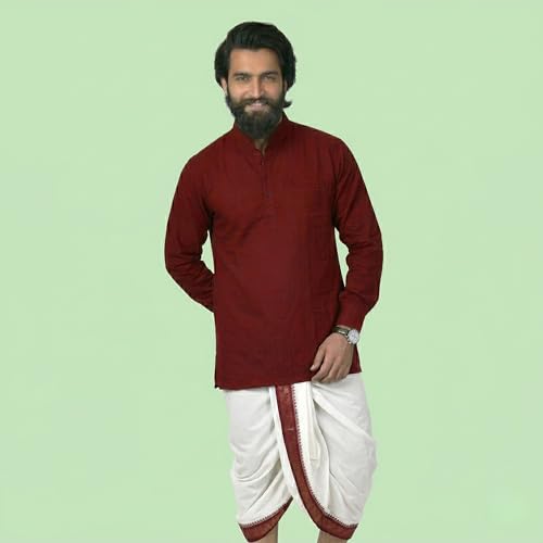 Image of Men's Cotton Regular Short Kurta | Casual & Ethnic Wear with Long Sleeve