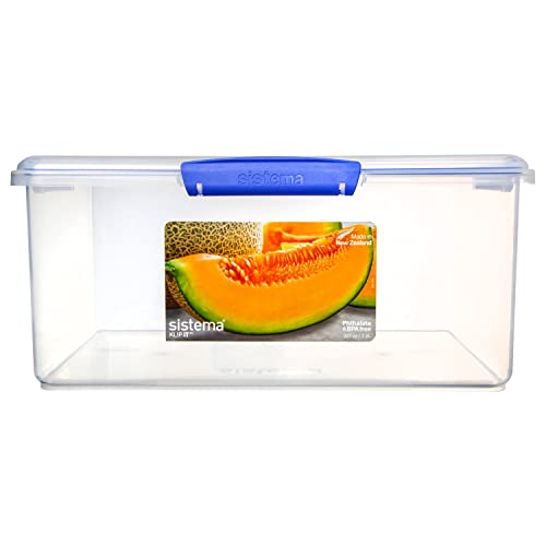 Sistema Contenedor de almacenamiento de alimentos KLIP IT | 9,6 L | Caja de alimentos para refrigerador/congelador apilable y hermética con tapa | plástico sin BPA | clips azules | 1 unidad