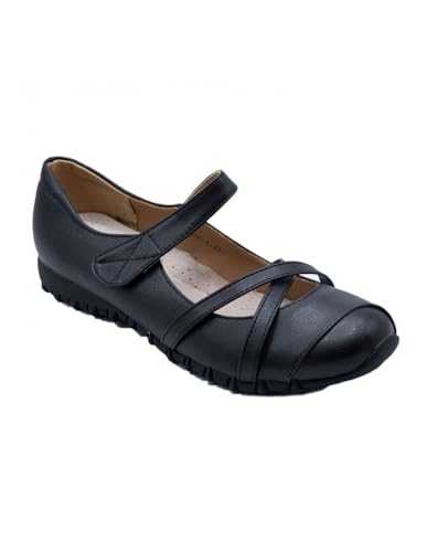 Zapatos Confort para mujer, talla grande, talla 41-44, estilo bailarinas, cómodas, ortopédicas, suela de piel, Negro , 42 EU