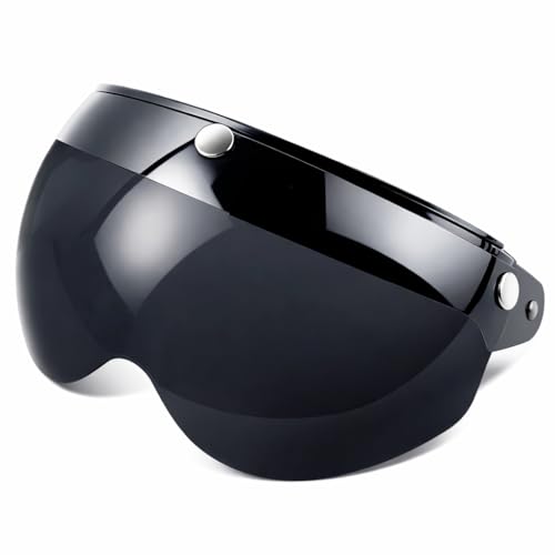 SPYMINNPOO Visières de Casque de Moto, Visière de Casque Rétro Universelle à 3 Boutons-Pression Coupe-Vent Demi-visière de Casques (Noir, Marron foncé)