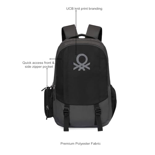 Image of United Colors of Benetton Turf 24L Laptop Backpack - Blue+Navy, Fits 15-inch Laptop, Water-Resistant with Secure Buckle, for Students & Commuters