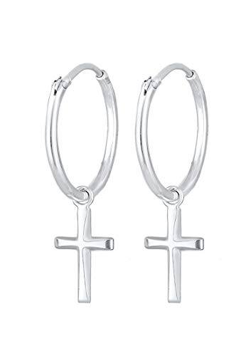 Elli Boucles d'Oreilles Femmes Créoles Croix Pendentif Foi Religion en Argent Sterling 925