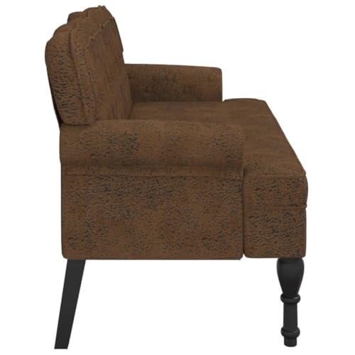 Banc avec dossier marron aspect daim 119cm en bois d'hévéa - 5