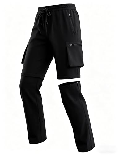 FitsT4 Sports Kinder Wanderhose Jungen Outdoorhose 2-in-1 Zip Off Jogginghose Sommer Trekkinghose Cargohose Leicht Stretch mit Reißverschlusstasche Schwarz S