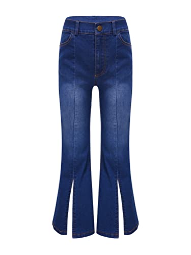 Aislor Kids Girls Flare Jeans Casual Fitted Distressed Denim Trousers Elastic Waist Bell Bottom Slit Hem Denim Pants3