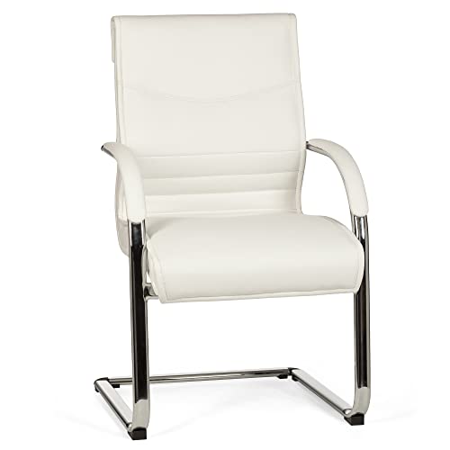AMSTYLE Freischwinger MILANO Besucherstuhl Bezug Leder-Optik Weiß...