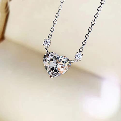 Collier pour femmes 925 pendentif coeur brillant rose citron et blanc