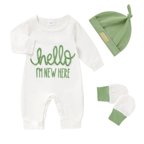 Image of ZOELNIC Newborn Romper Baby Boy Cotton Jumpsuit New Baby Hat Gloves Romper Coming Home Clothes Outfits