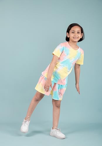 Image of Tweeny Mini Girls Cotton Night Suit | Sleepwear | Nightwear | Tie & Dye Summer Loungewear with Top and Shorts for Kids Girl (Pure Cotton)