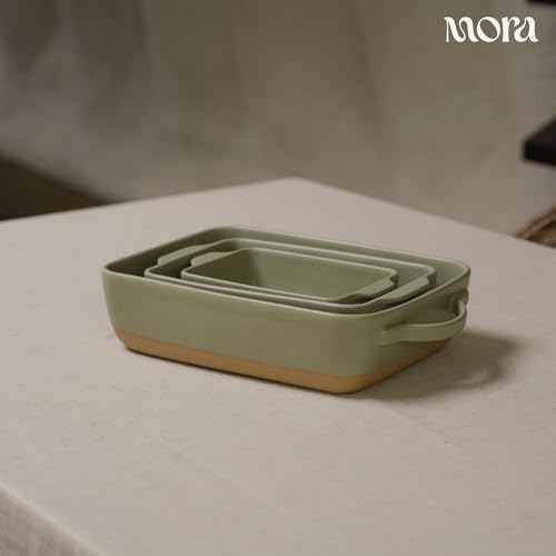 Image of Mora Ceramic Baking Dish with Handles For Casserole, Lasagna, Gratin, Broiling, Roasting, and Baking. Large 9x13 in Pan, Extra Deep - Porcelain Serving Bakeware from Oven to Table. Freezer Safe - Thyme