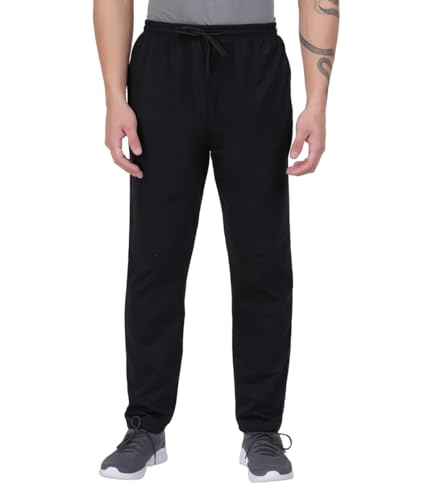 Image of RUGAN Men's Cotton Track Pants Regular Fit | Sports Gym Joggers Lower with Dual Zipper Pockets
