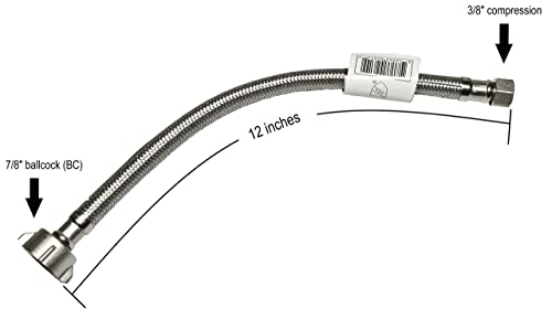 Complete Toilet Set Valve 1/2 In. Nom Inlet X 3/8 In. Od Compression Outlet Angle Shut Off + Escutcheon Plate + 12" Long Stainless Steel Braided Brass Nut Water Supply Line #TOP4