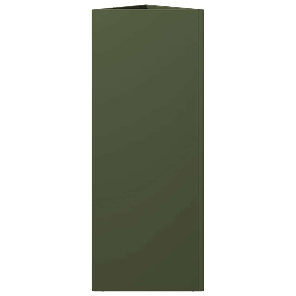 Sadzarka stalowa 2 sztuki trójkątna oliwkowa zieleń 30x26x75 cm | Odporne na rdzę, bez otworu drenażowego, ochrona przed chwastami, na balkon, taras ogrodowy