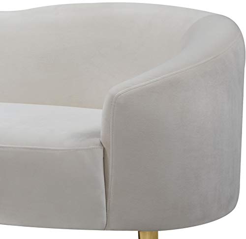 Meridian Furniture Ritz Collection Modern | Contemporary Velvet Upholstered Loveseat With Sturdy Metal Legs In Rich Gold Finish, Cream, 67" W X 31.75" D X 30.5" H #TOP4