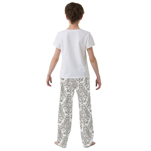 Retro Owl Flowers Boys Long Pants Soft Trousers Elastic Waist Kids Lounge Bottoms with Pockets S-XL3