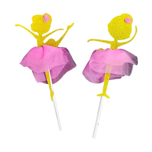 mophrati Adorno de pastel de bailarina encantadora para fiesta cumpleaños, adornos bailarina con purpurina para niña vívida y soñadora, Oro Rosa
