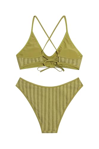 Image of ZAFUL Women's Tie Back Padded High Cut Bralette Bikini Set Two Piece Swimsuit