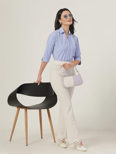 Image of Style Quotient Women Stripe Blue and White Polycotton Formal Shirt