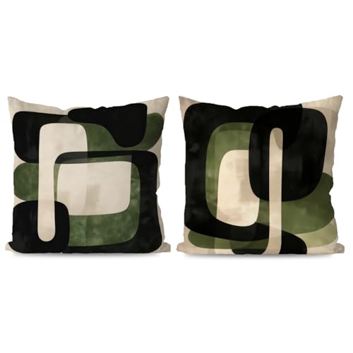 FWSFD Green and Black Abstract Pillow Covers 18x18 Contemporary Home Decor Modern Minimalist Green and Black Decorative Throw Pillow Covers for Home Bedroom Living Room Set of 2